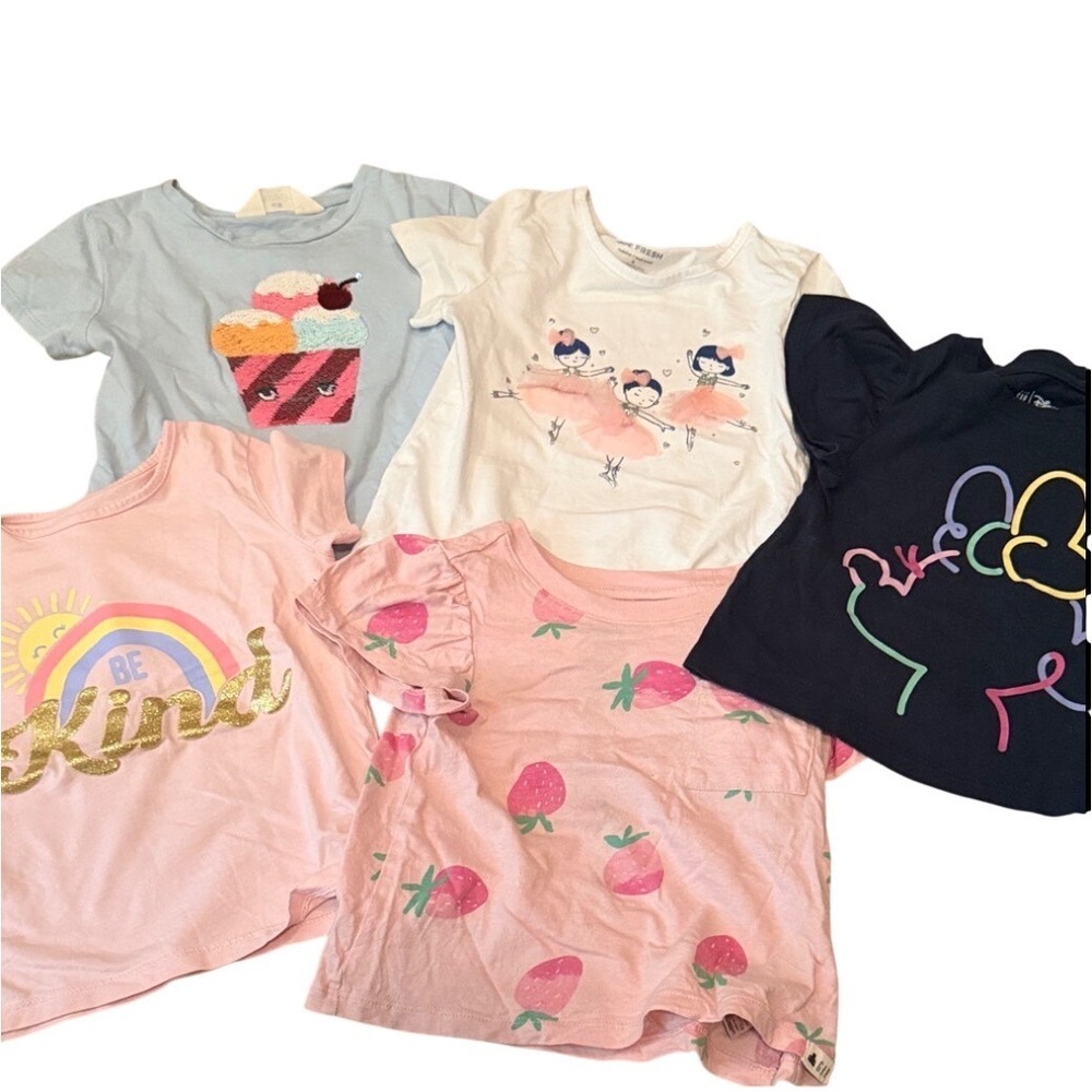 Girls Graphic T-Shirt Bundle H&M Gap Epic Fresh Size 4 Pink Blue White 6pc Lot